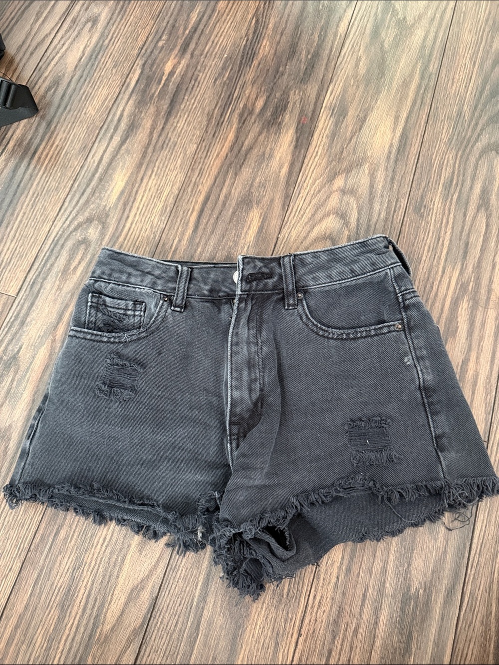 Black Distressed High-Rise Denim Shorts